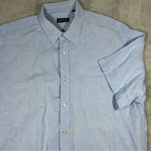 Orvis 100% Linen Shirt Mens XL Blue Button Up Short Sleeve Outdoor Cool